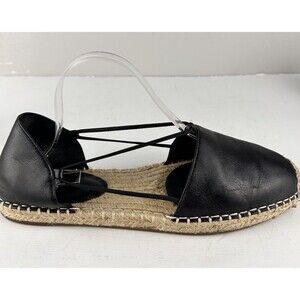 Eileen Fisher Lee d’Orsay Black Leather Flat Espadrilles Platform 10M Cottage